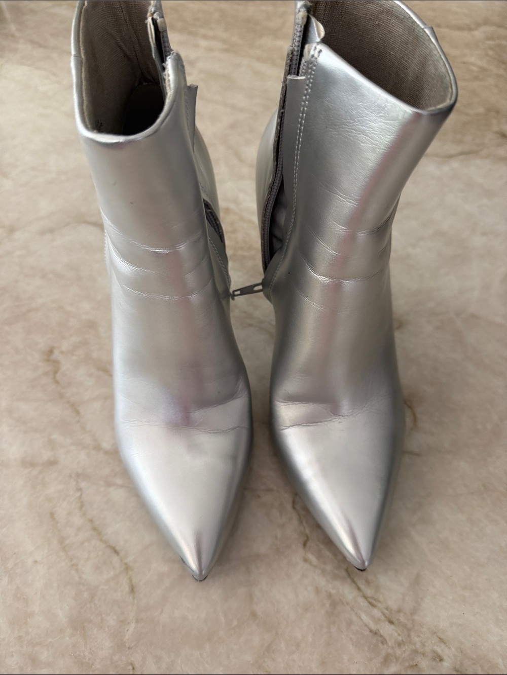 Open Edit Metallic Silver Pointed-Toe Ankle Booties